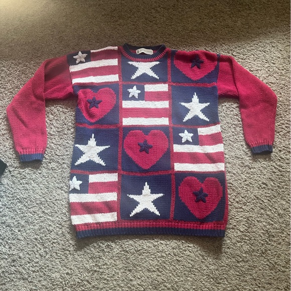 Marsh Landing Patriotic Red White Blue Vintage Sweater Size Medium - Picture 1 of 7